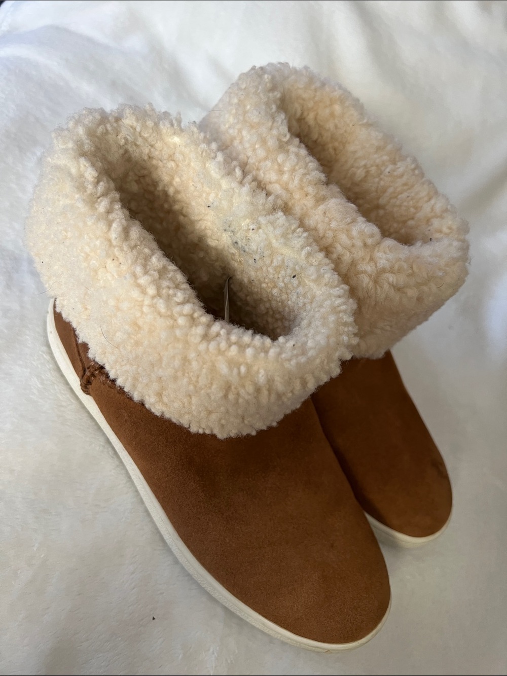 UGG Chestnut Suede Shearling Cuff Slip-On Slippers - Women